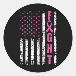 Sticker Rond Breast Cancer Awareness American Flag Fight Pink R