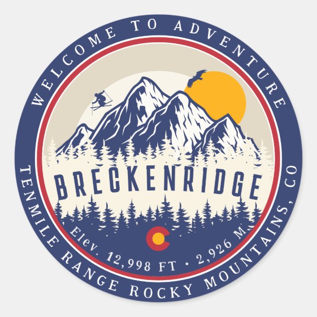 Sticker Rond Breckenridge Colorado Drapeau Montagne Ski Souveni (Devant)