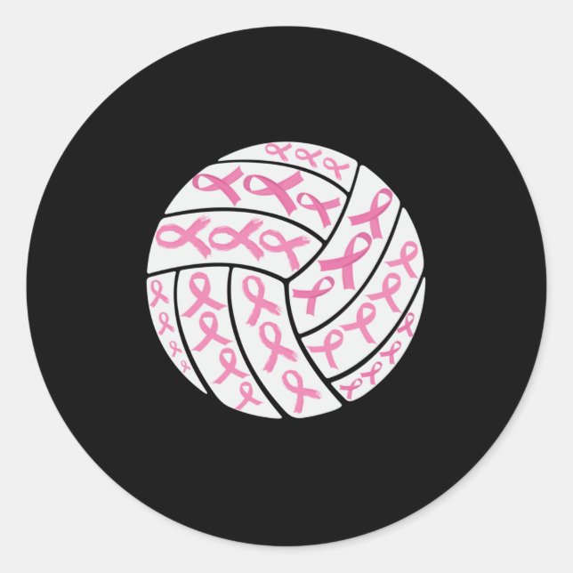 Sticker Rond Brelan Cancer Pink Ribbon Volleyball Awareness (Devant)