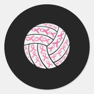 Sticker Rond Brelan Cancer Pink Ribbon Volleyball Awareness