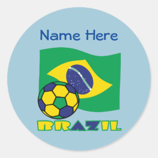 Sticker Rond Brésil Drapeau balle de football Brésil bleu Perso