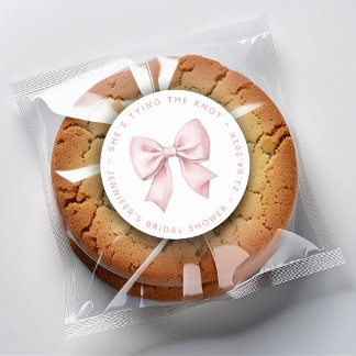 Sticker Rond Bridal Shower Pink Bow She's Tying the Knot