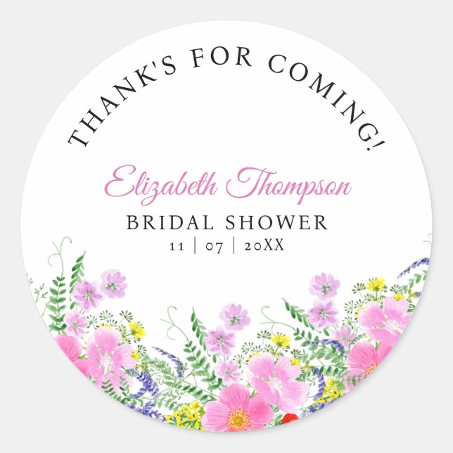 Sticker Rond Bridal shower with wildflowers Pink Color (Devant)