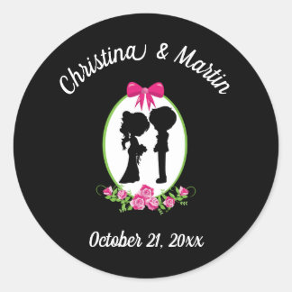 Sticker Rond Bride and Groom Silhouettes with Names