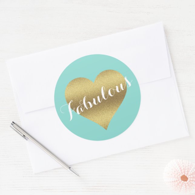 Sticker Rond Bride & Co Gold Heart Turquoise Blue ShowParty (Enveloppe)
