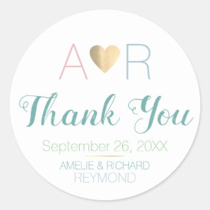 Sticker Rond bride groom love monogram wedding THANK YOU