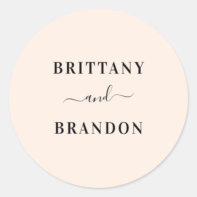Sticker Rond Bride & Groom Mariage moderne Blush Favoriser le s (Devant)