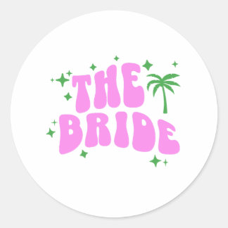 Sticker Rond bride palm springs bachelorette party retro pink