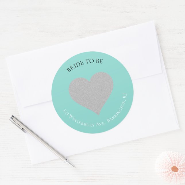 Sticker Rond BRIDE Silver Heart Mariage Suite Adresse de retour (Enveloppe)
