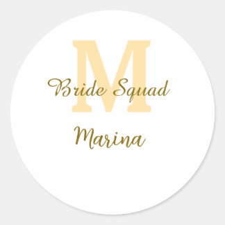 Sticker Rond Bride squad monogram golden bridal shower simple
