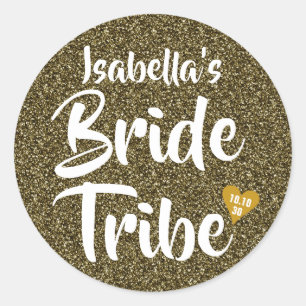 Sticker Rond Bride Tribe Gold Date Coeur Parties scintillant pe