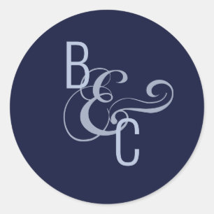 Sticker Rond Brides Chambres Monogramme Marine Bleu Mariage mod