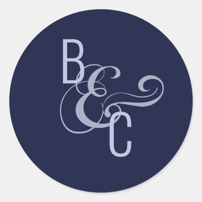 Sticker Rond Brides Chambres Monogramme Marine Bleu Mariage mod (Devant)