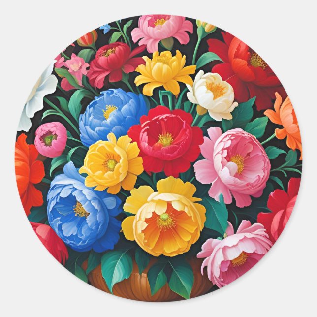 Sticker Rond Bright and colorful roses (Devant)