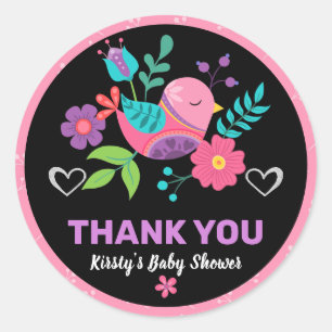 Sticker Rond Bright Bird & Floral Mexicain Fiesta Baby shower