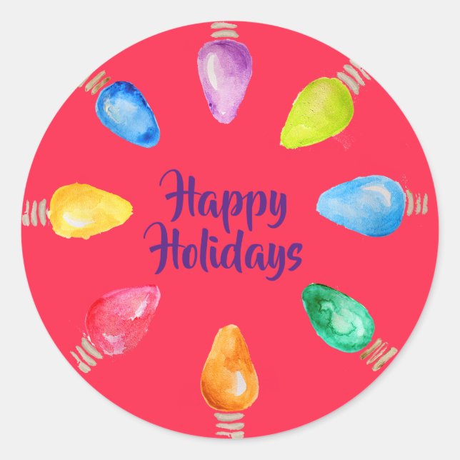 Sticker Rond Bright Christmas Bulbs Happy Holidays (Devant)