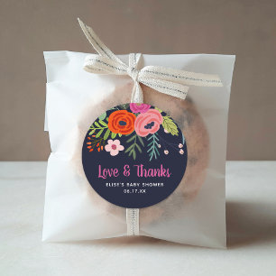 Sticker Rond Bright Floral Love and Thanks Baby shower