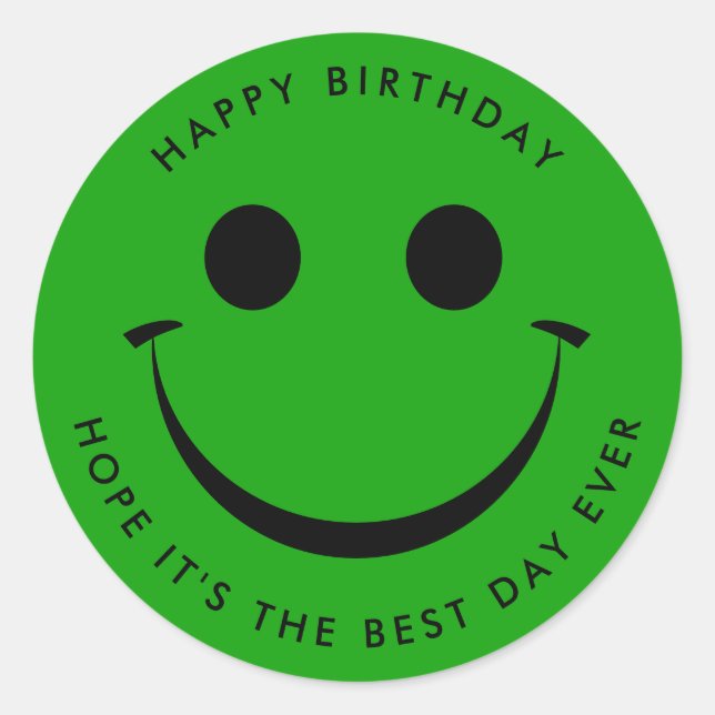 Sticker Rond Bright Green Happy Face Anniversaire (Devant)