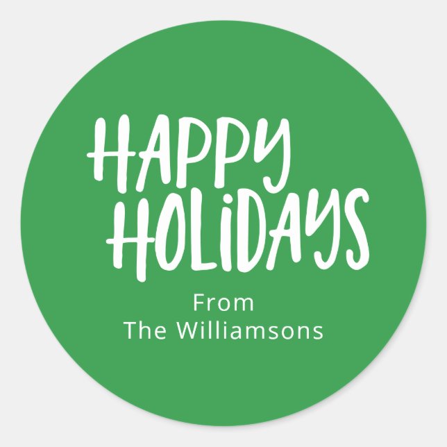 Sticker Rond Bright Green Happy Holidays Personnalisé Nom de fa (Devant)
