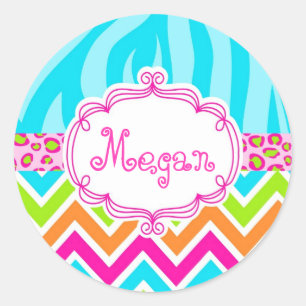 Sticker Rond Bright Leopard Zebra Imprimer Chevron Monogramme