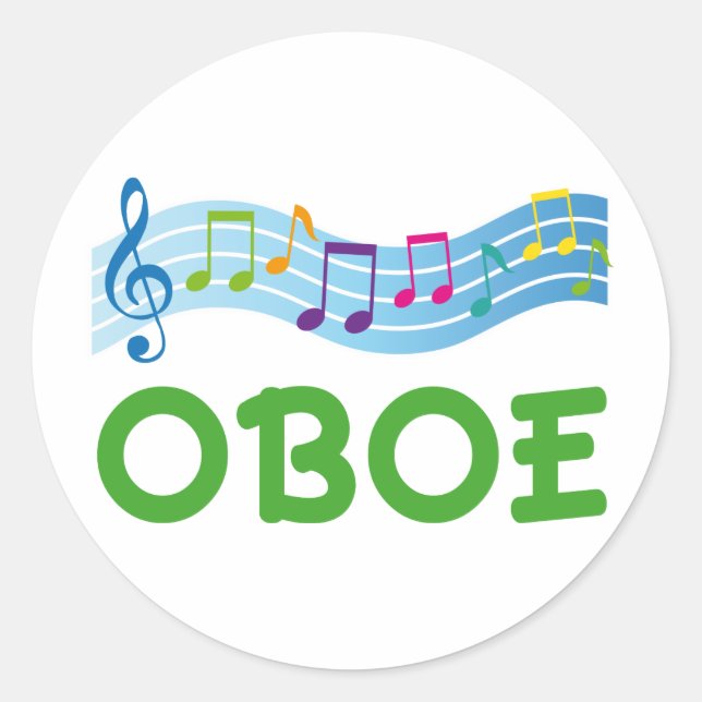 Sticker Rond Bright Music Staff Oboe Cadeau (Devant)