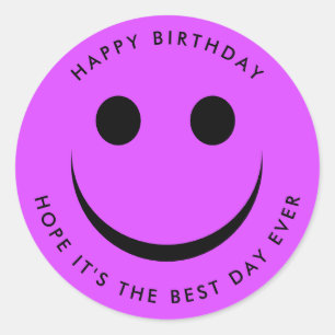 Sticker Rond Bright Purple Joyeux Visage Anniversaire