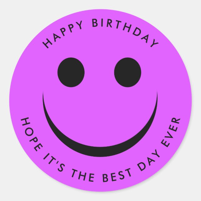 Sticker Rond Bright Purple Joyeux Visage Anniversaire (Devant)