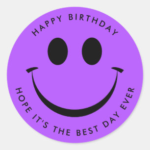 Sticker Rond Bright Purple Joyeux Visage Anniversaire