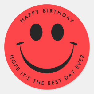 Sticker Rond Bright Red Happy Face Anniversaire
