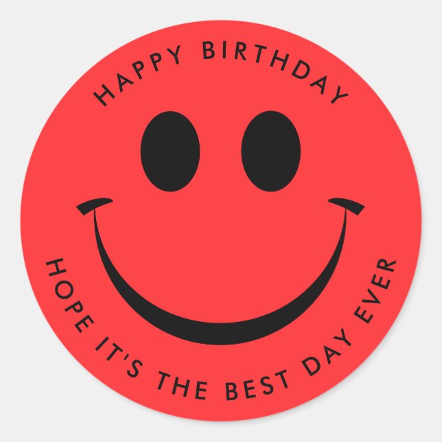 Sticker Rond Bright Red Happy Face Anniversaire (Devant)