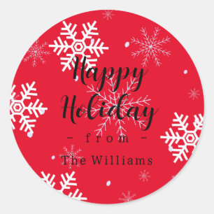 Sticker Rond Bright Red Snowflakes Custom Christmas