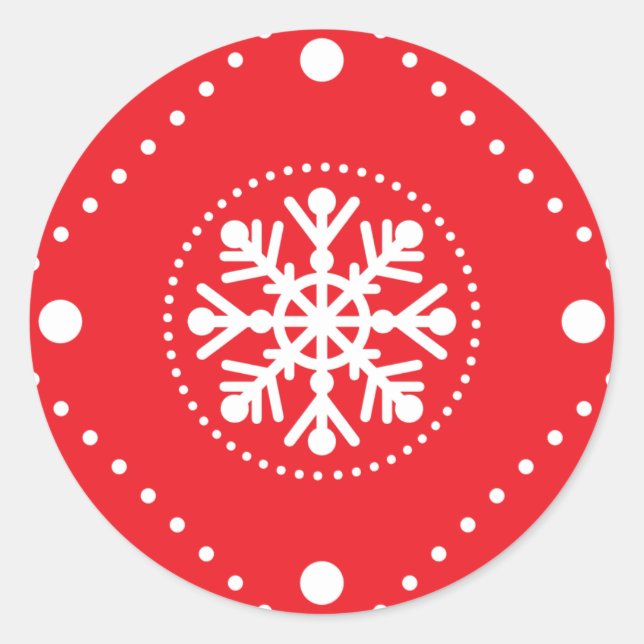 Sticker Rond Bright Red White Snowflon Design de Noël (Devant)
