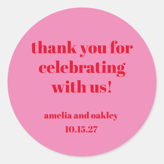 Sticker Rond Bright rose rouge rétro Merci de mariage personnal (Devant)