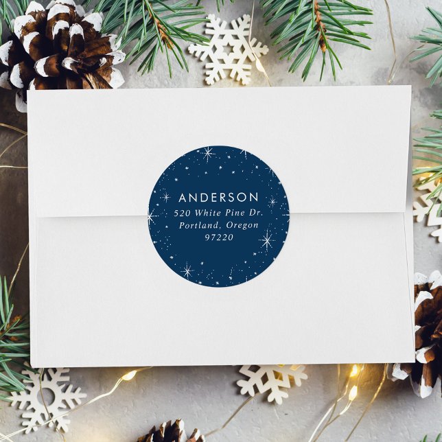Sticker Rond Bright Stars Navy Holiday Adresse de retour (Créateur téléchargé)