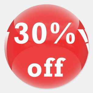 Sticker rond brillant 30 % moins cher (pourcentage