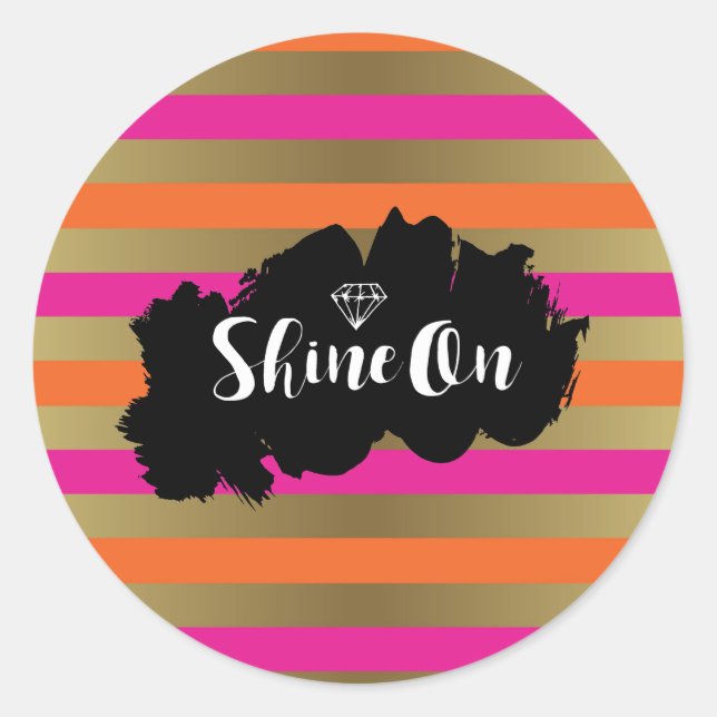 Sticker Rond Briller Sur Orange Rose & Faux Gold Metallic (Devant)