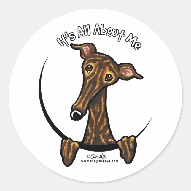 Sticker Rond Brindle foncé Greyhound IAAM (Devant)