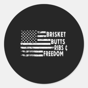 Sticker Rond Brisket Butts Ribs Et Freedom Bbq Drapeau Américai