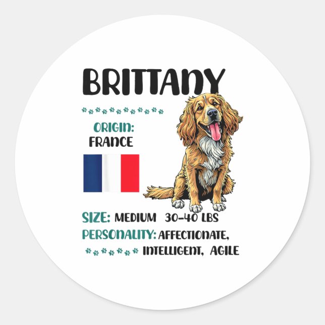 Sticker Rond Brittany Origin Funny Brittany Dog Lover  (Devant)