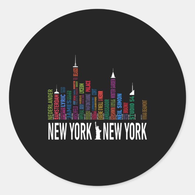 Sticker Rond Broadway Theaters New York Skyline  (Devant)
