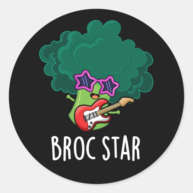 Sticker Rond Broc Star Funny Brocolli Rock Star Pun Dark BG (Devant)