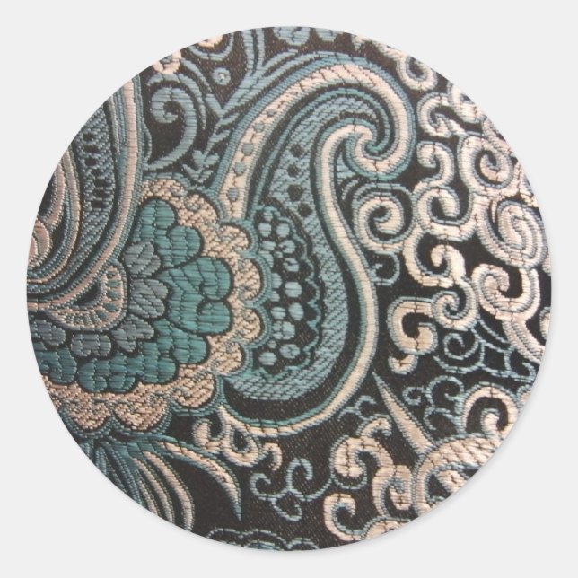 Sticker Rond Brocade bleu et argent (Devant)