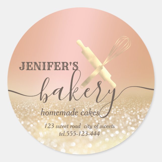 Sticker Rond Broche à rouleaux et whisky chef script boulangeri (Devant)