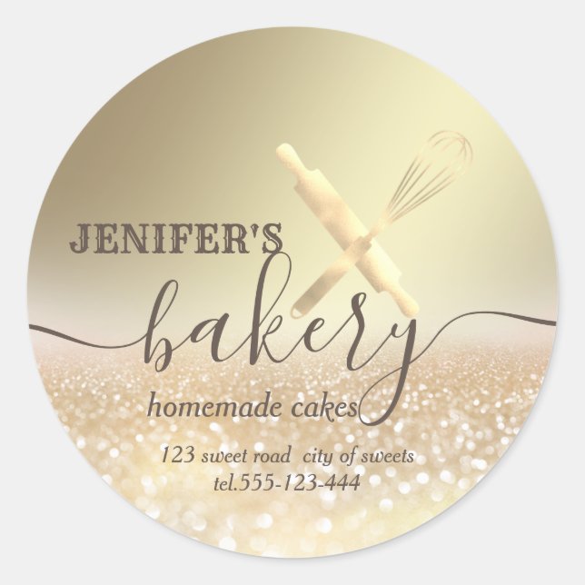 Sticker Rond Broche à rouleaux et whisky chef script boulangeri (Devant)