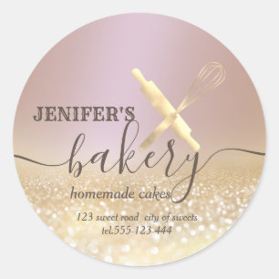 Sticker Rond Broche à rouleaux et whisky chef script boulangeri