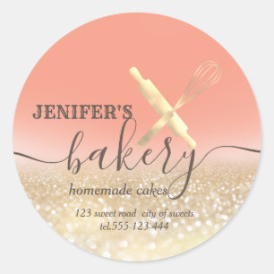 Sticker Rond Broche à rouleaux et whisky chef script boulangeri