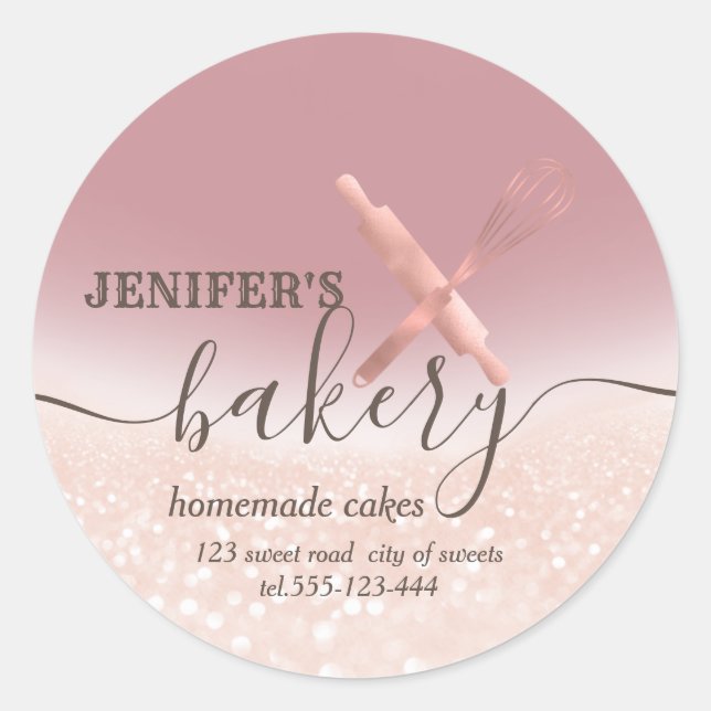 Sticker Rond Broche à rouleaux et whisky chef script boulangeri (Devant)