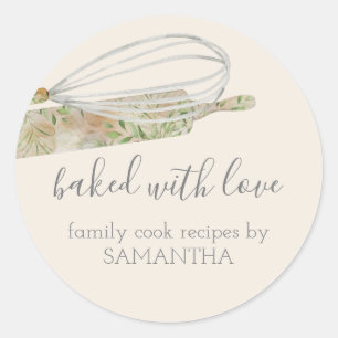 Sticker Rond Broche à rouleaux rustique et fouet Floral Chef bo