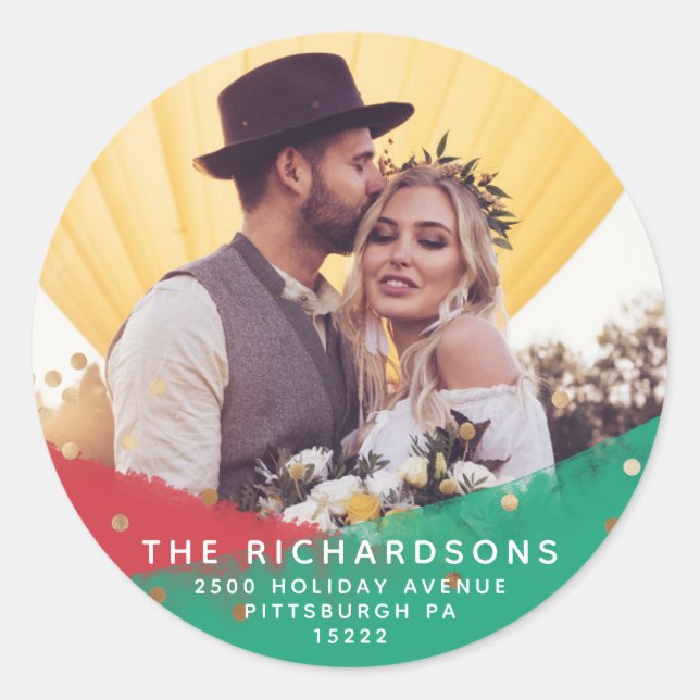 Sticker Rond Brochures modernes | Adresse et photo de Noël (Devant)