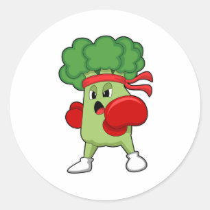 Sticker Rond Brocoli à la boîte avec gants de boxe